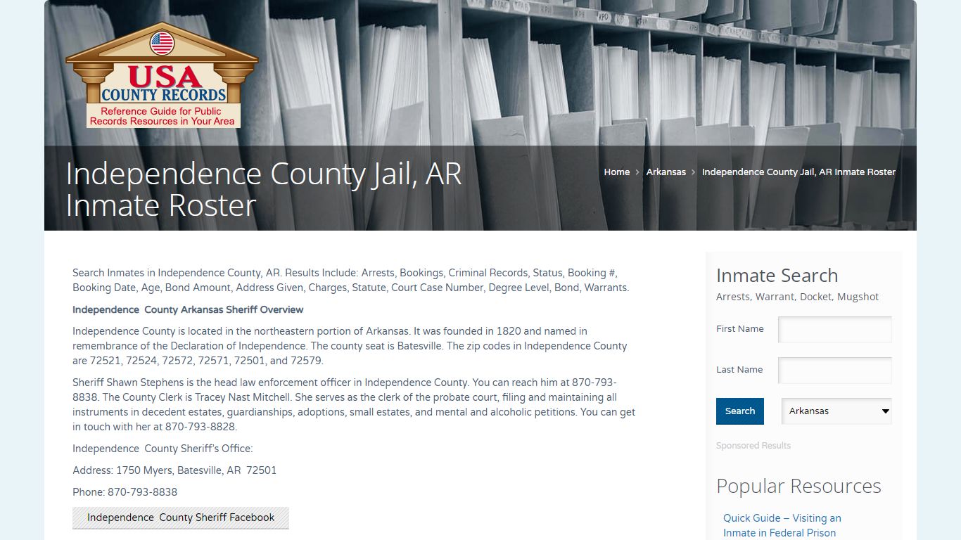Independence County Jail, AR Inmate Roster | Name Search